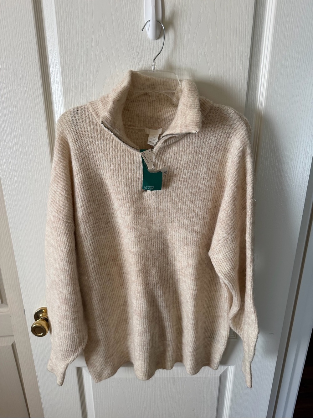 H&M Cream Ribbed Half-Zip Sweater Large